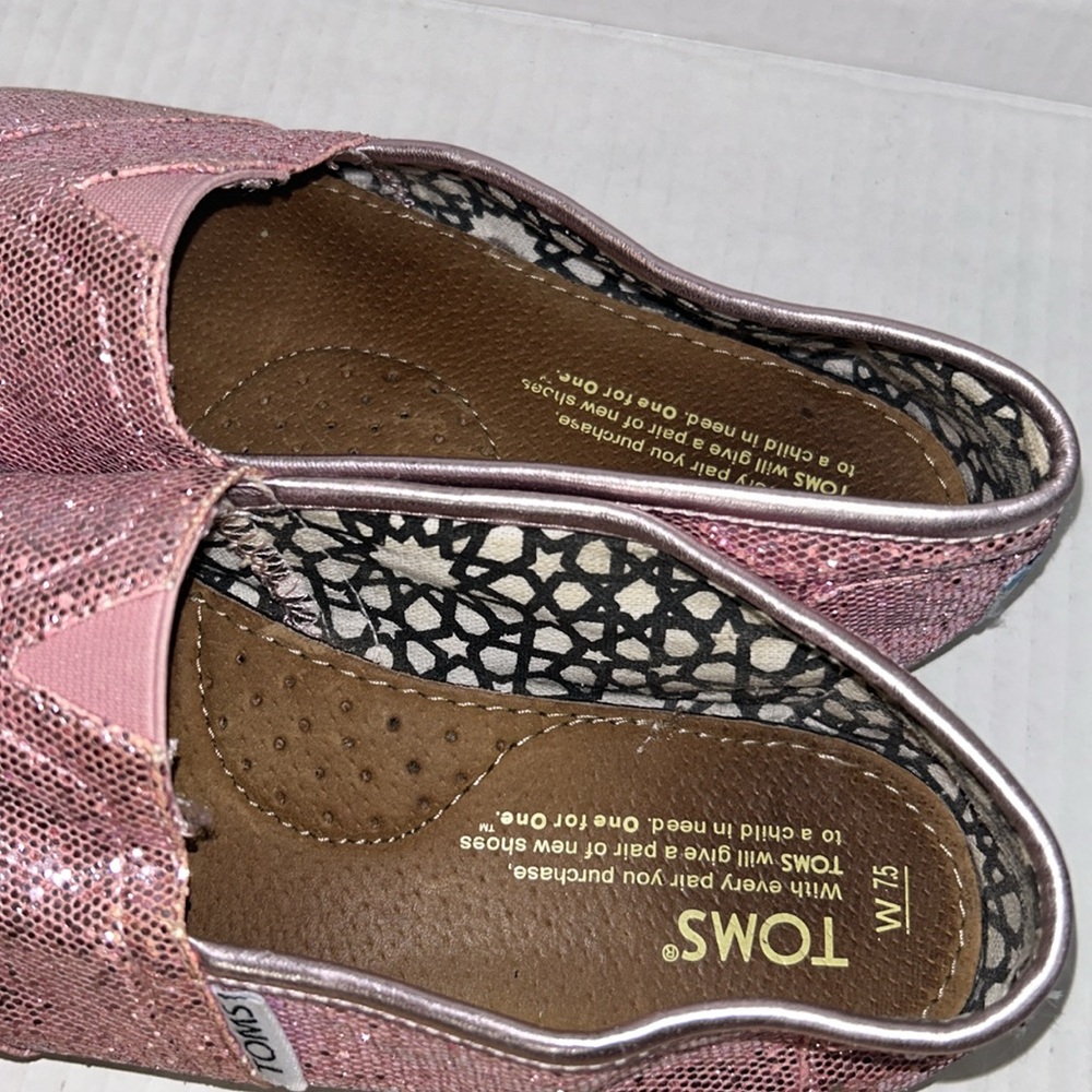 TOMS Pink Glitter Classic Canvas Slip On Shoes Size 7.5 - Picture 5 of 7